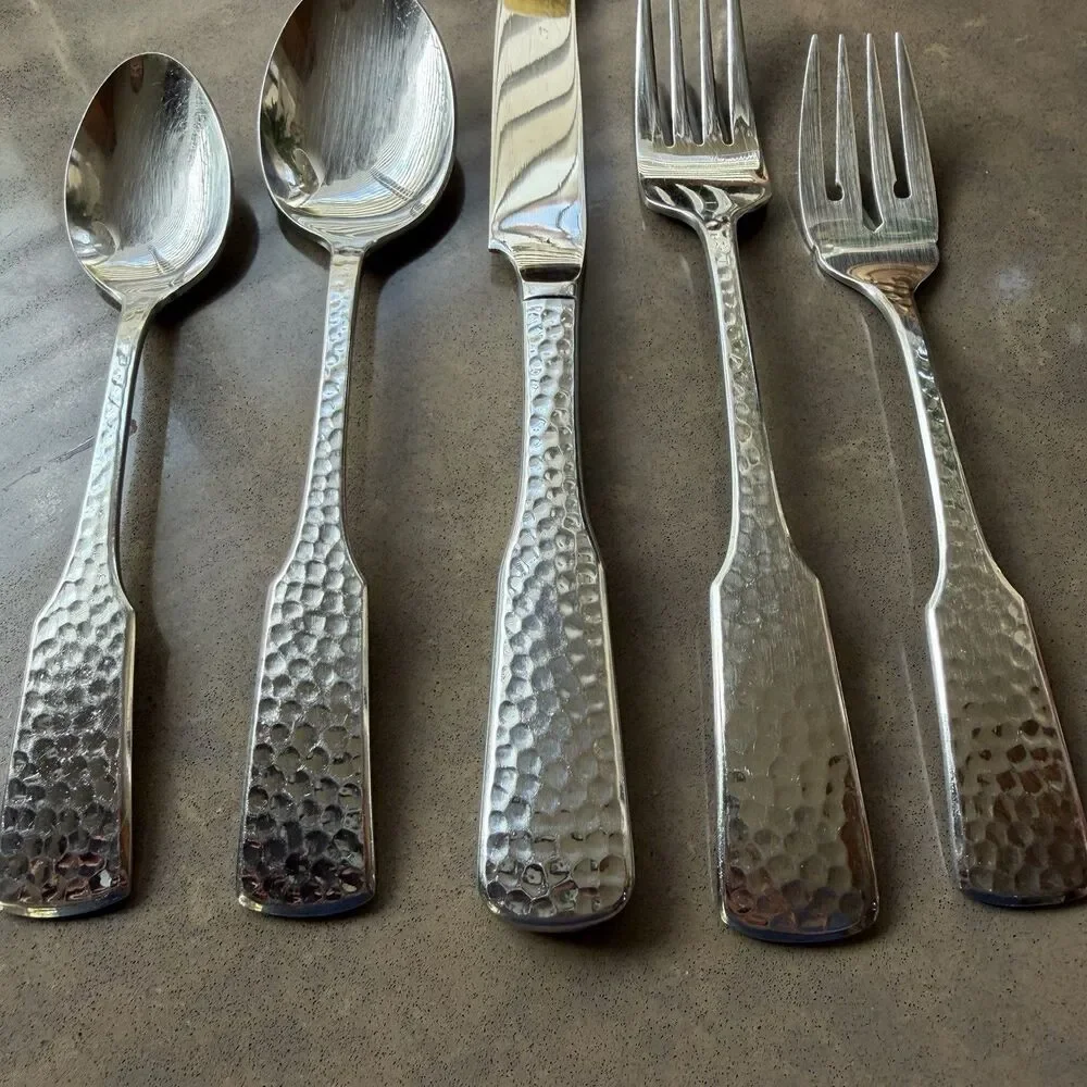 5 Piece HABITAT Japan stainless flatware Silverware Set Hammered MCM